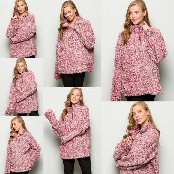 Burgundy Sherpa Half Zip Pullover (Sweet Lovely by Jen) - Picture 5 of 11